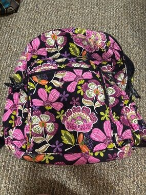Vera Bradley Black Backpack with Pink, Green and Orange Floral Pattern
